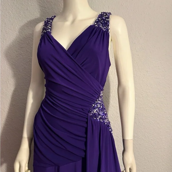 NWT WOMEN PLUS SIZE FORMAL A-LINE LONG WRAP DRESS EMBELLISHED SURPLICE NECK GOWN Maxi